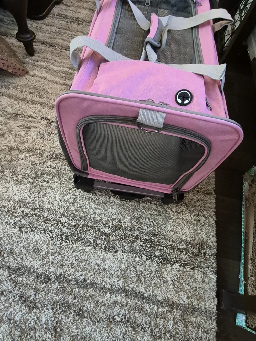 Pink Rolling Small Pet Carrier with Mesh Ventilation and Telescoping Handle